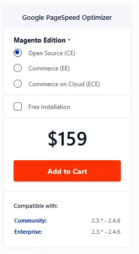 Screenshot of the pricing details for the Open Source edition of Mirasvit's Magento 2 Lazy Load extension, providing cost-effective solutions for website performance optimization.