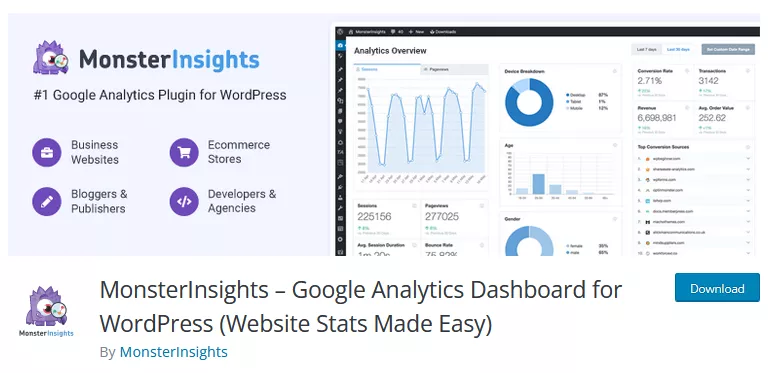 Screenshot of the MonsterInsights plugin dashboard, a powerful tool for tracking WordPress Core Web Vitals and enhancing website performance.