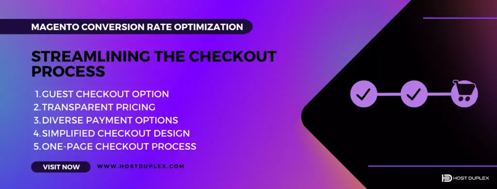 Streamlining the checkout process strategy for Magento conversion rate optimization, depicted by an icon of a simplified checkout process.