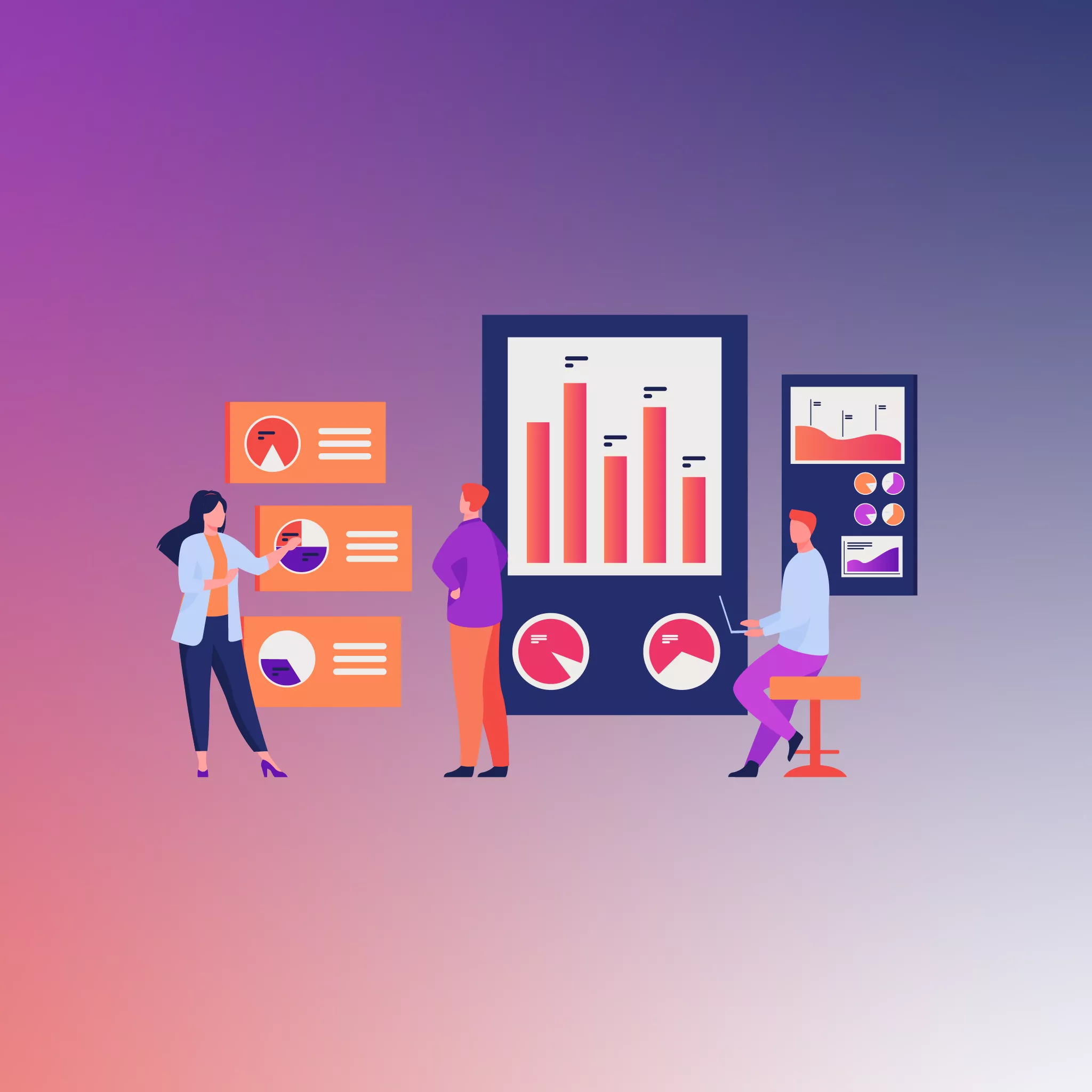 People analyzing WordPress statistics 2023 displayed on charts and diagrams, showcasing the latest trends and updates in WordPress usage.