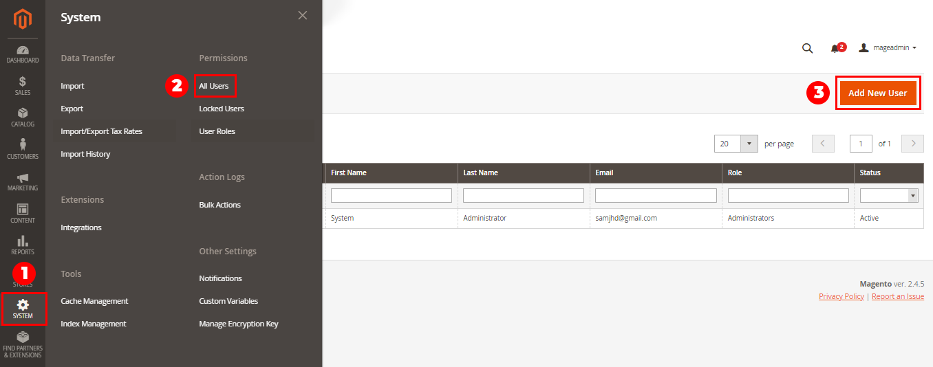 Screenshot of Magento 2 Admin Panel displaying the steps for adding a new web service, a crucial part of Magento 2 Rest API setup.