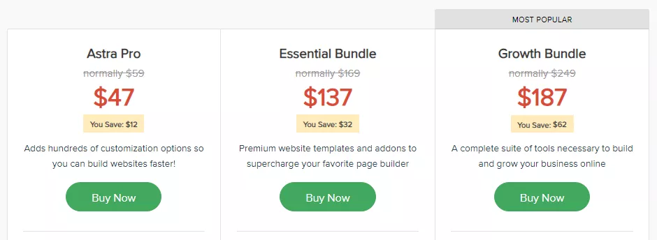 Pricing details of the customizable WordPress Astra theme for 2023.