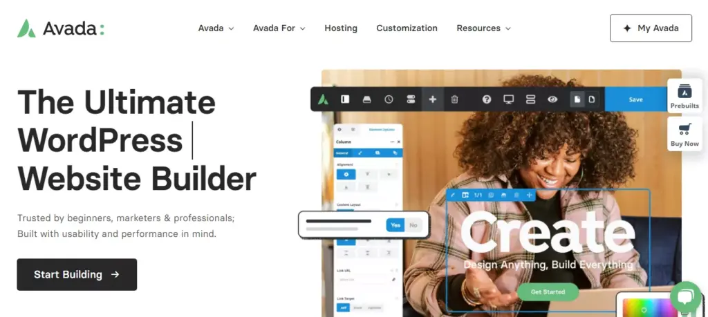 Screenshot showcasing the customizable WordPress Avada theme Website