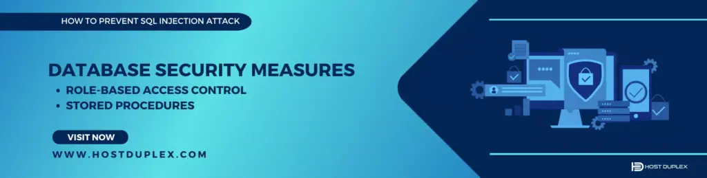 Security symbols, database and laptop depicting advanced database security measures to safeguard against SQL injection.