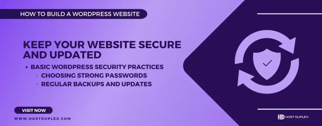 Icon and text emphasizing the importance of 'Keeping Your Website Secure and Updated' in WordPress management.