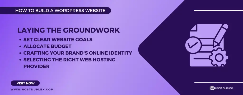 Icon and text representing the foundational steps on how to build a WordPress website.