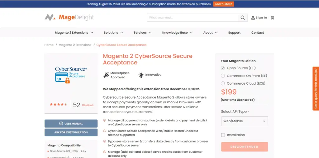 Screenshot of the Magento 2 Security extension by Magedelight, displaying features and options to enhance the security of a Magento online store.
