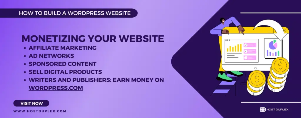 Icon and text illustrating the 'Monetizing-Your-Website' strategies for maximizing WordPress site revenue
