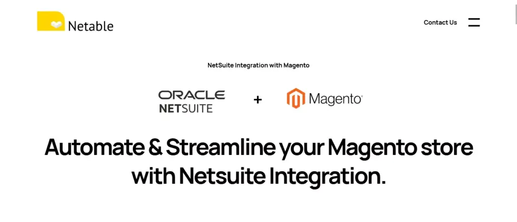 Screenshot of website of NetSuite for Magento tool, showcasing enhanced order management capabilities. 