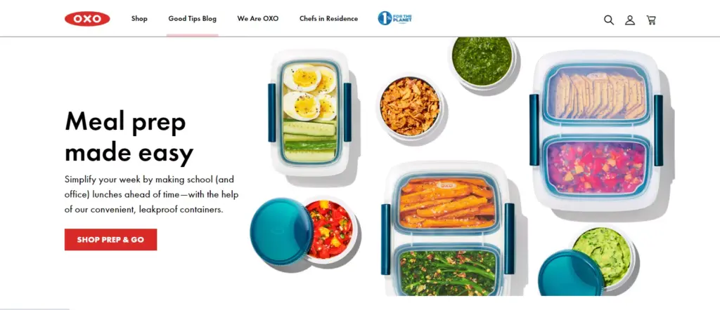 Screenshot of OXO's official website homepage, exemplifying Brands Using Magento for their e-commerce platform