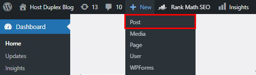 Screenshot of adding a new post from WordPress dashboard
