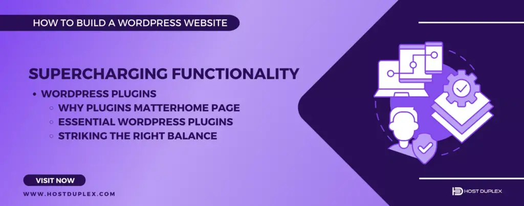 Icon and text illustrating the 'Supercharge Website Functionality' section, emphasizing enhanced WordPress features.