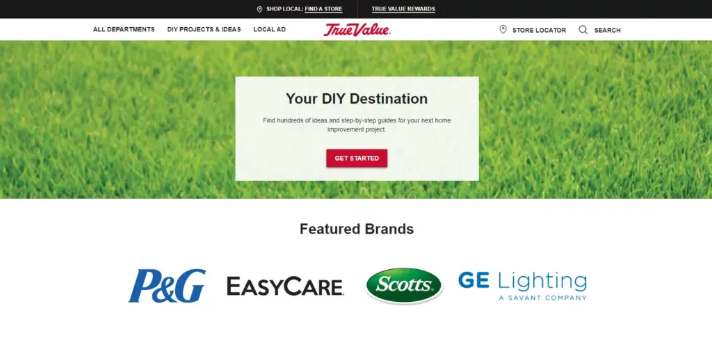 Screenshot of TrueValue's dynamic website layout