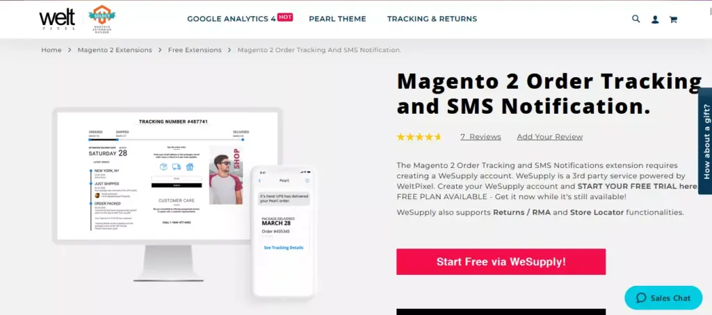 Screenshot of Weltpixel Magento 2 Order Tracking and SMS Notification website