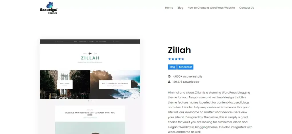 Screenshot showcasing the website design of the 'Zillah' customizable WordPress theme