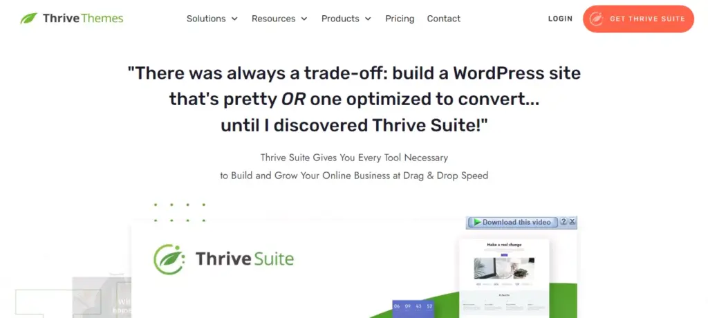 Screenshot showcasing the 'Thrive' customizable WordPress theme website interface 
