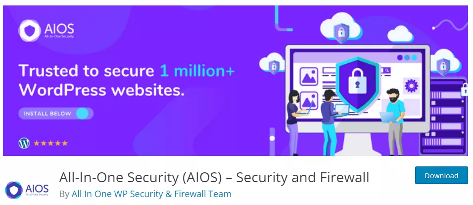 Screenshot of the 'All In One Security AIOS' plugin listing in the WordPress repository