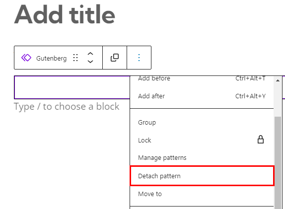 Screenshot displaying the process to convert back the reusable block to regular block