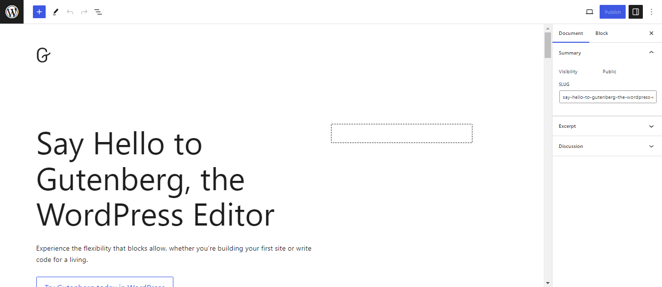 Screenshot of the editing are of WordPress block editor