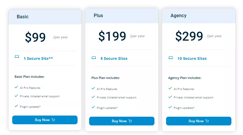 creenshot showcasing the pricing options for the 'iThemes Security' plugin