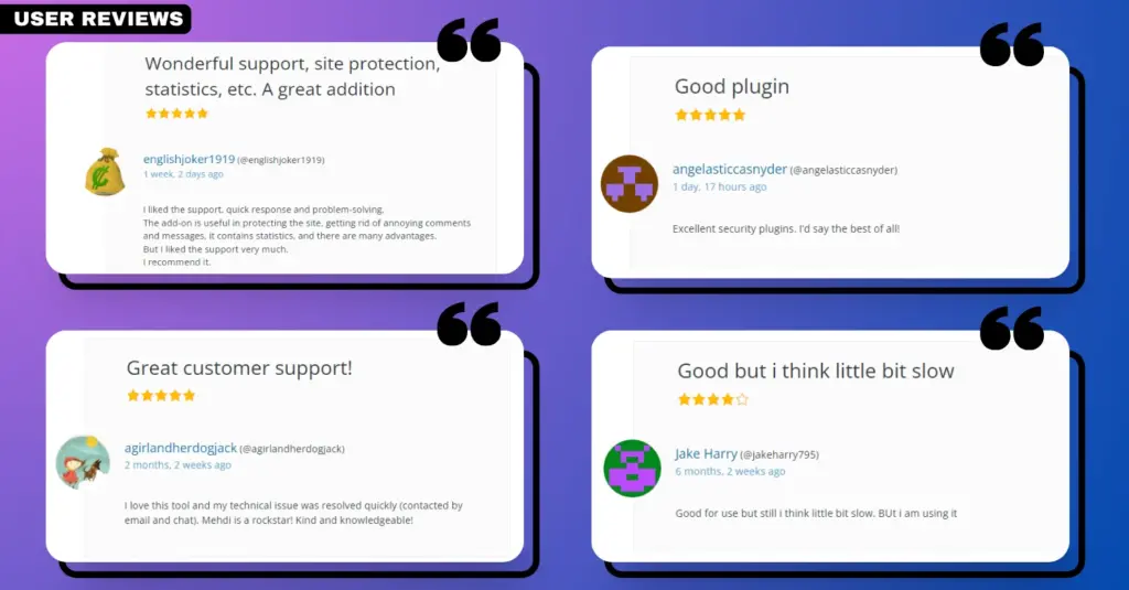 Screenshot presenting user reviews and feedback for the 'Jetpack' plugin