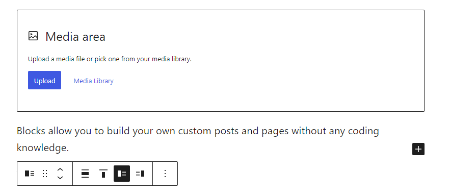 Screenshot of media and text block in WordPress block editor