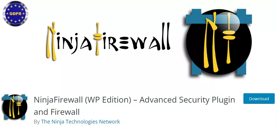 Screenshot of the 'NinjaFirewall' plugin listing in the WordPress repository