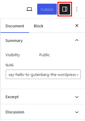 screenshot of settings panel in the WordPress block editor
