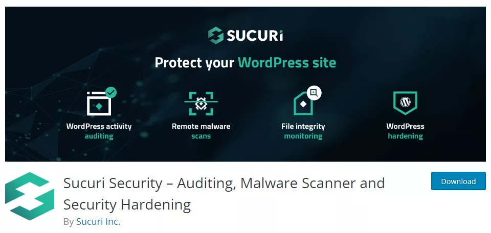 Screenshot of the 'Sucuri' plugin listing in the WordPress repository