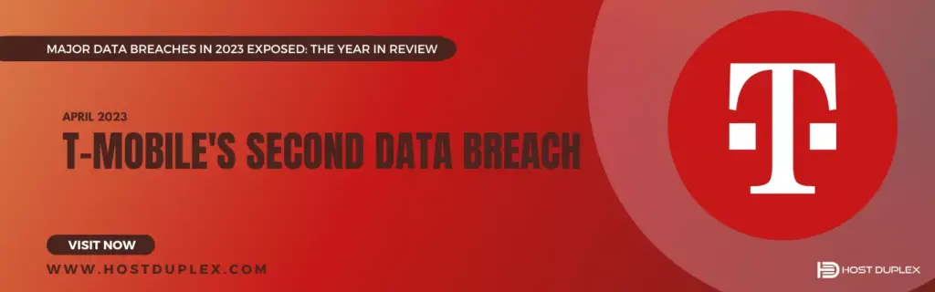 Text and T-Mobile logo highlighting the April data breach incident at T-Mobile.