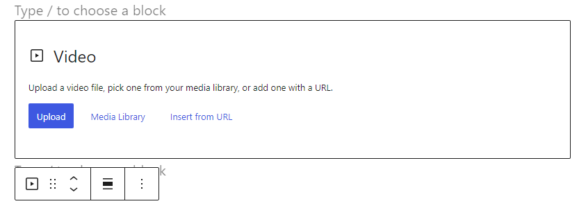 Screenshot of video block in block editor