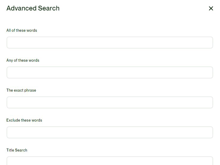 Screenshot displaying the 'Advanced Search' window with various filter options on Upwork.