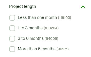 Screenshot of the 'Project length' filter options on Upwork's search page.