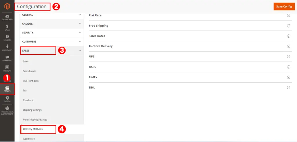 Screenshot of the ‘Adding Shipping Methods’ navigation from the Magento admin panel, a helpful feature for setting up shipping options 