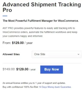 Advanced Shipment Tracking AST Plugin Pricing Screenshot