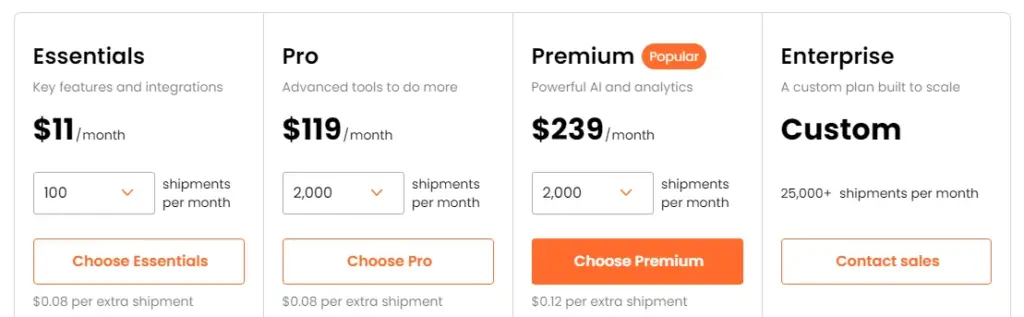 AfterShip Tracking Plugin Pricing Screenshot
