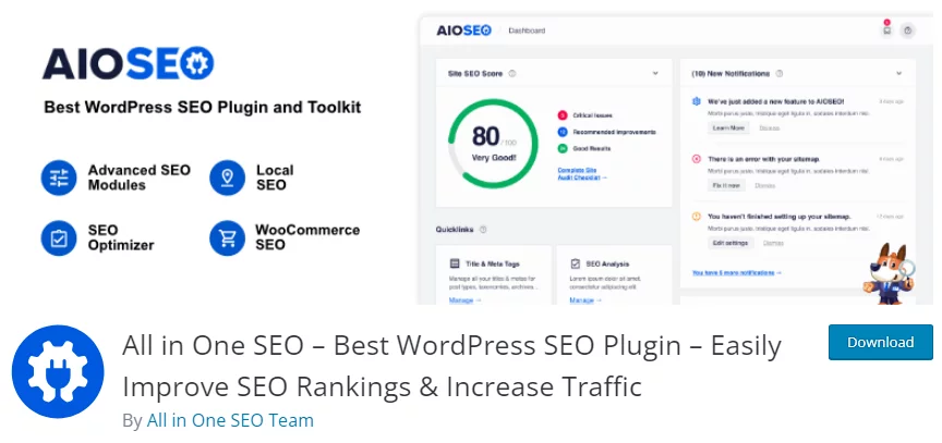 The Allin One SEO plugin listing in the WordPress repository.