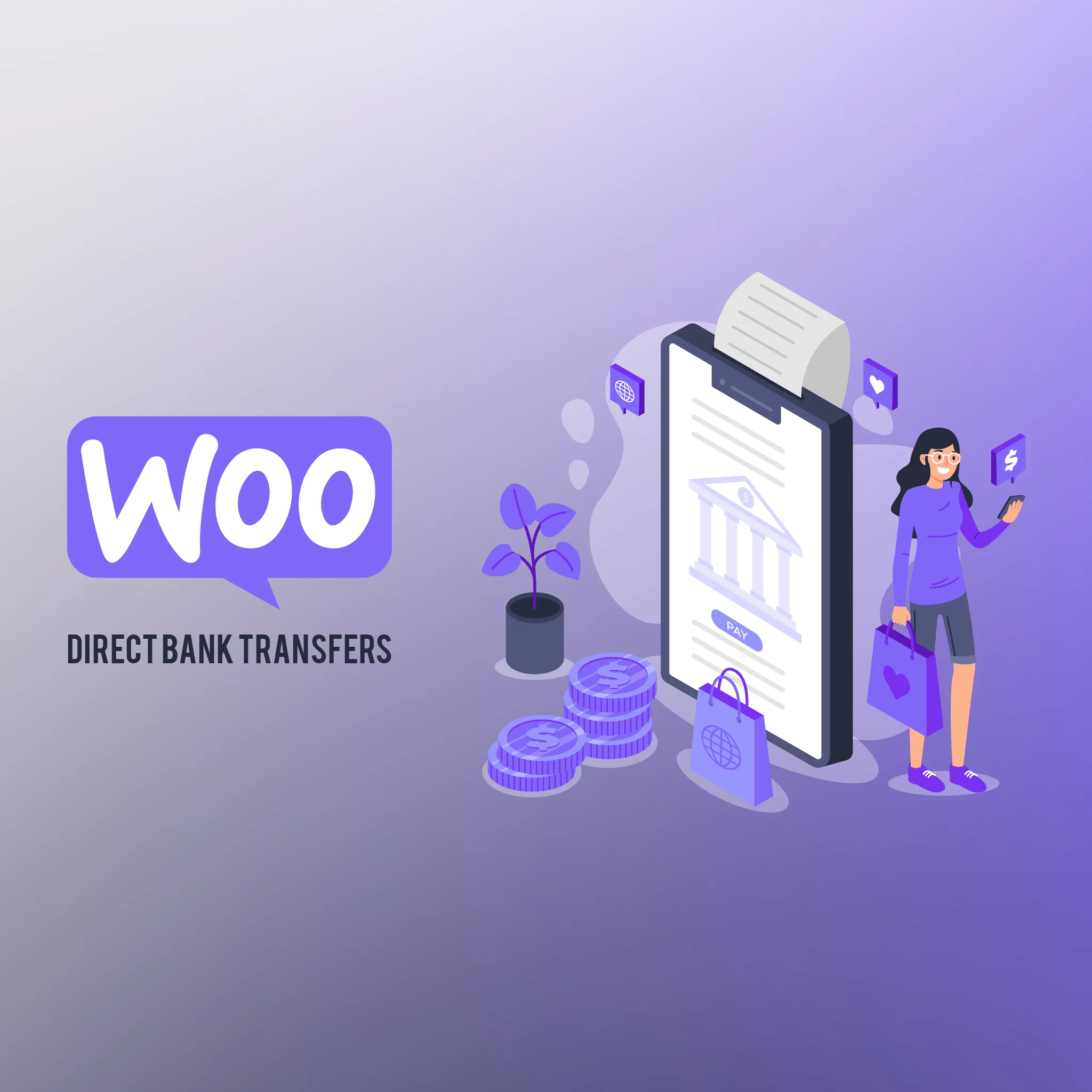 Girl making an online purchase using Direct bank transfer in WooCommerce.