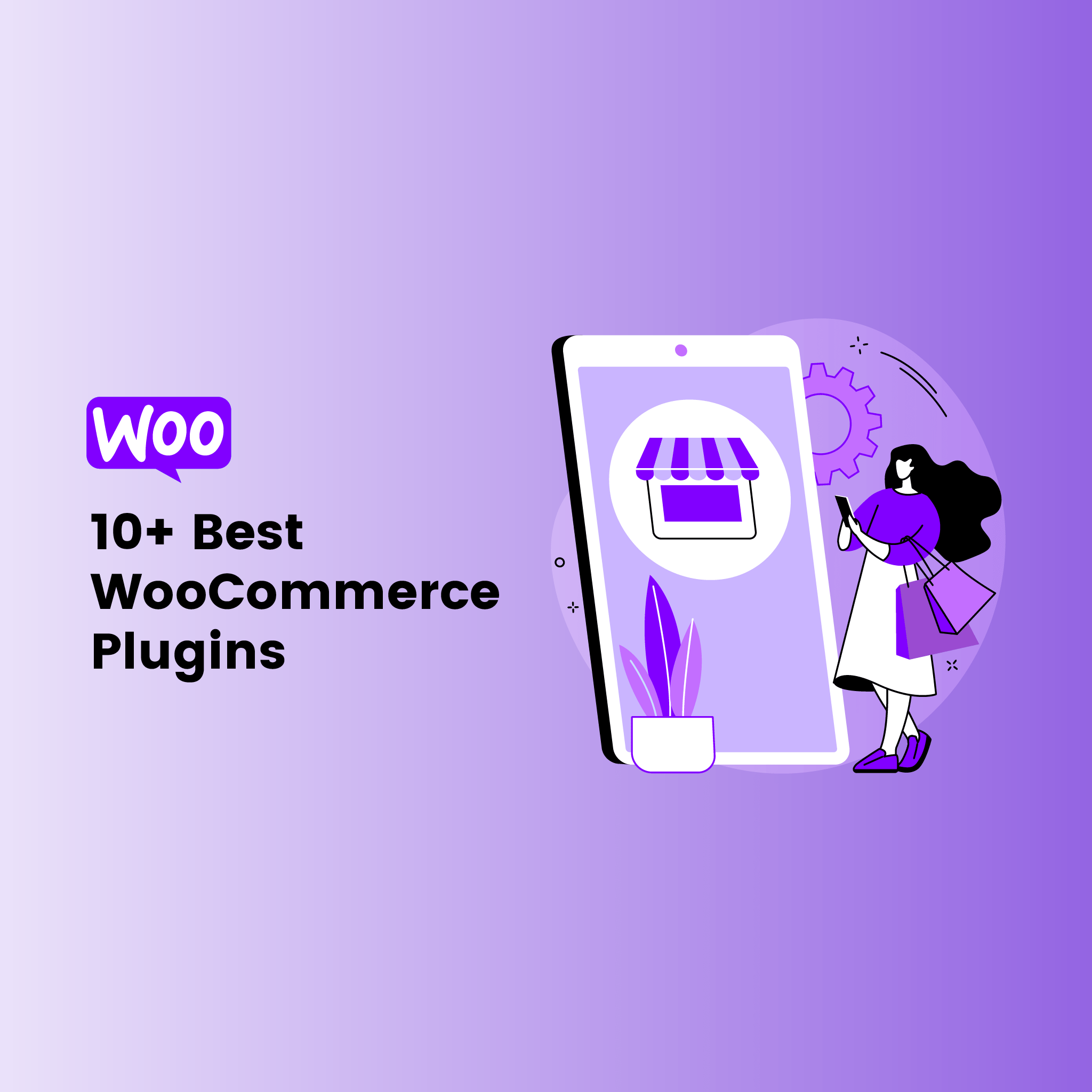 Lady exploring the best WooCommerce plugins on a mobile store display.