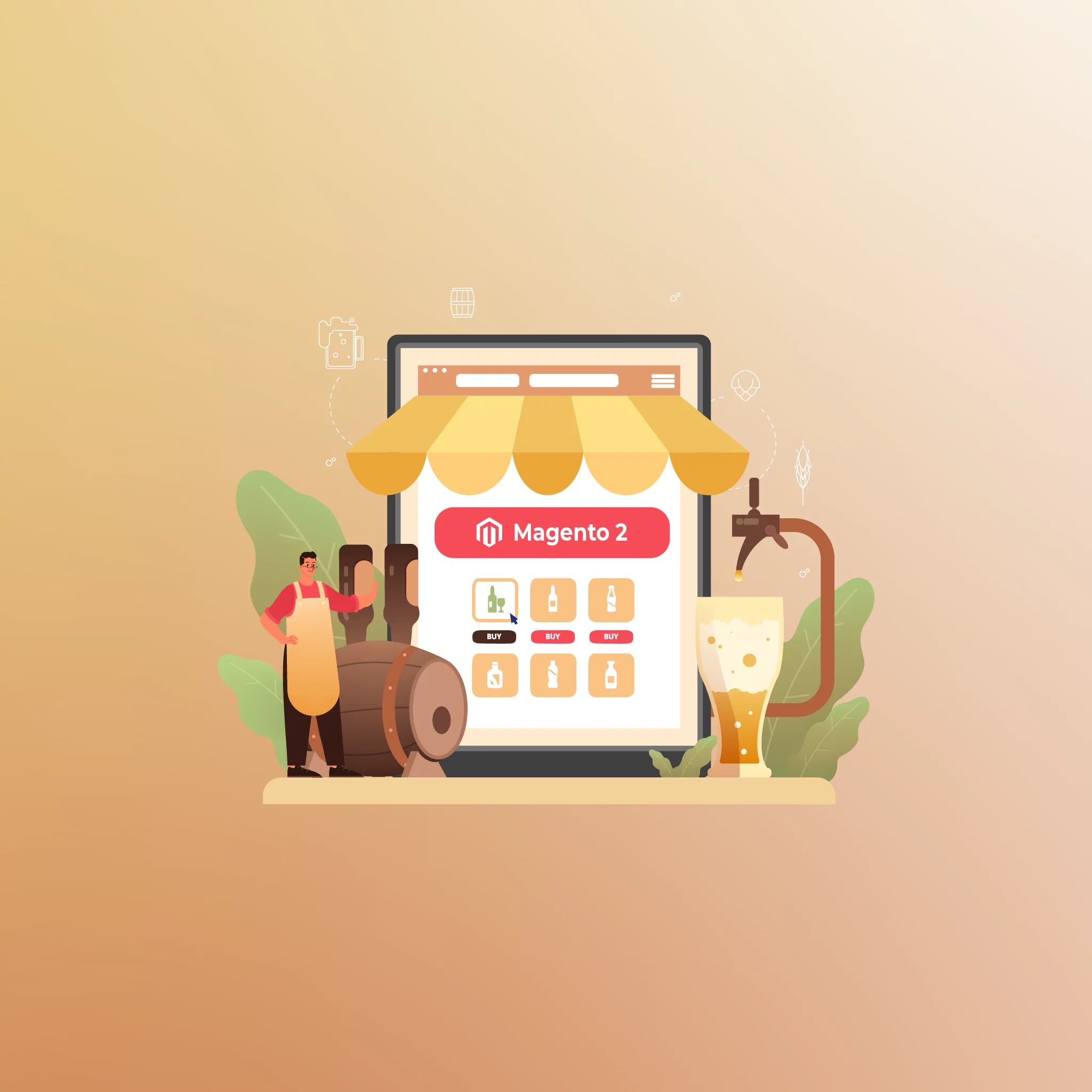 Beverage store owner selling products online using Magento 2 e-commerce platform. Learn how to launch your own beverage store on Magento with this step-by-step guide.