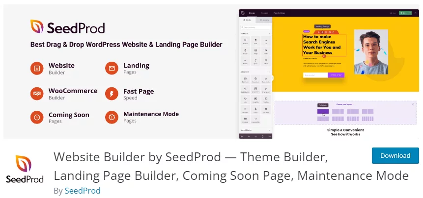 The SeedProd plugin listing in the WordPress repository.