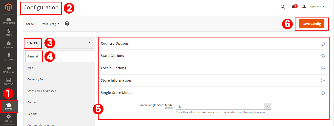 Magento 2 admin panel navigation for setting store locale. Learn how to set the language, timezone, and other locale settings for your Magento 2 store