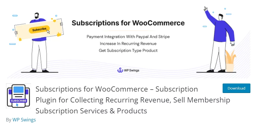 WooCommerce Subscriptions plugin listing in the WordPress repository.