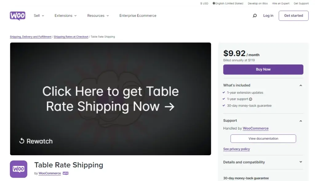 Table Rate Shipping by WooCommerce Plugin Screenshot