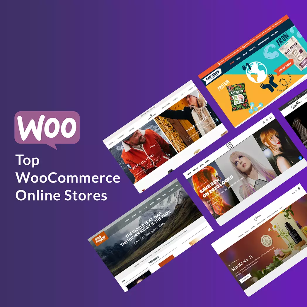 A collage of screenshots from top woocommerce stores