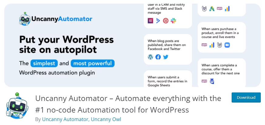 Uncanny Automator plugin listing in the WordPress repository.
