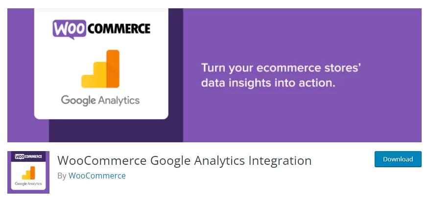 WooCommerce Google Analytics plugin listing in the WordPress repository.