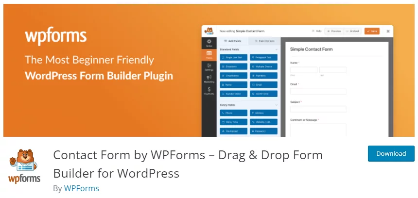 WPforms plugin listing in the WordPress repository.