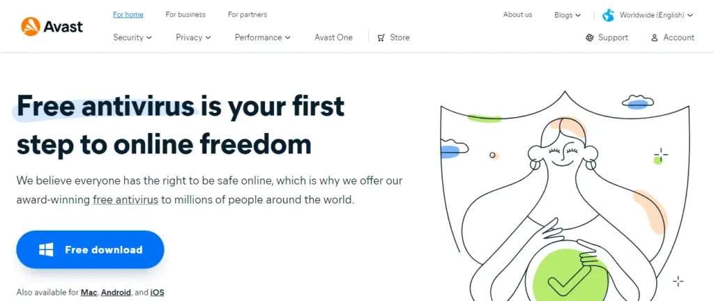 Screenshot of the Avast website homepage.