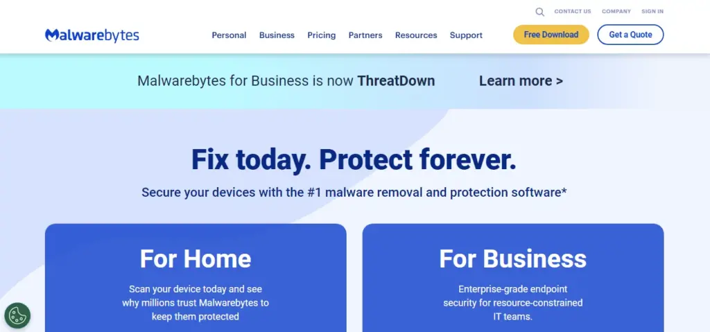 Screenshot of the Malware website homepage.